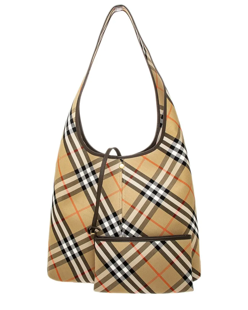 Burberry Check Large Leather-Trim Hobo Bag