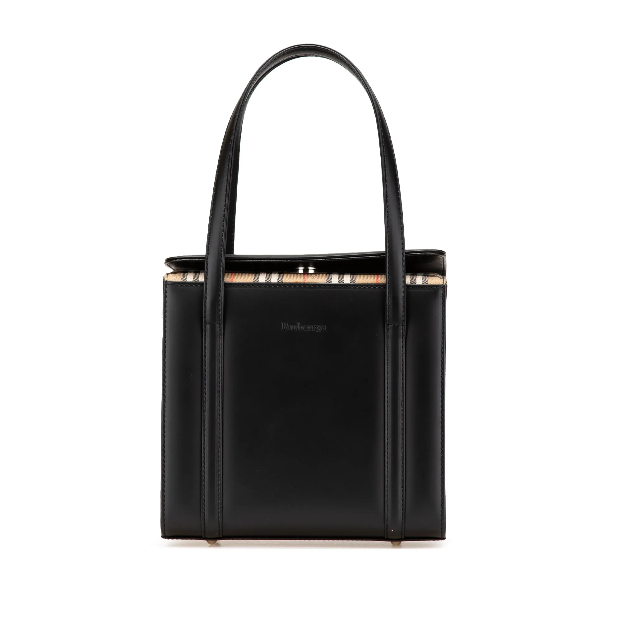 Burberry House Check Canvas Trimmed Leather Handbag