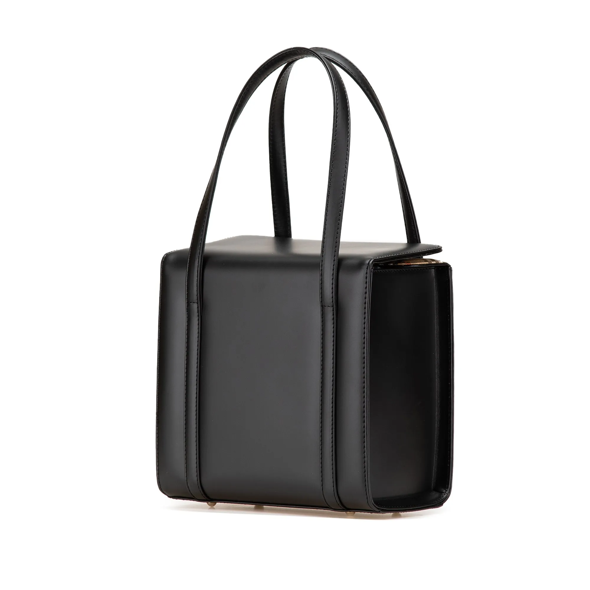 Burberry House Check Canvas Trimmed Leather Handbag