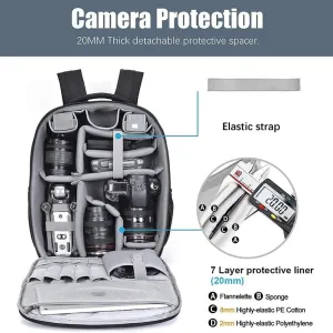 CADeN Camera Backpack, Waterproof Drone and Camera Bag for Canon Nikon Sony DSLR SLR Mirrorless, DJI Mavic, Air 2S, FPV Drone Backpack with 15.6'' Laptop Compartment & Tripod Holder