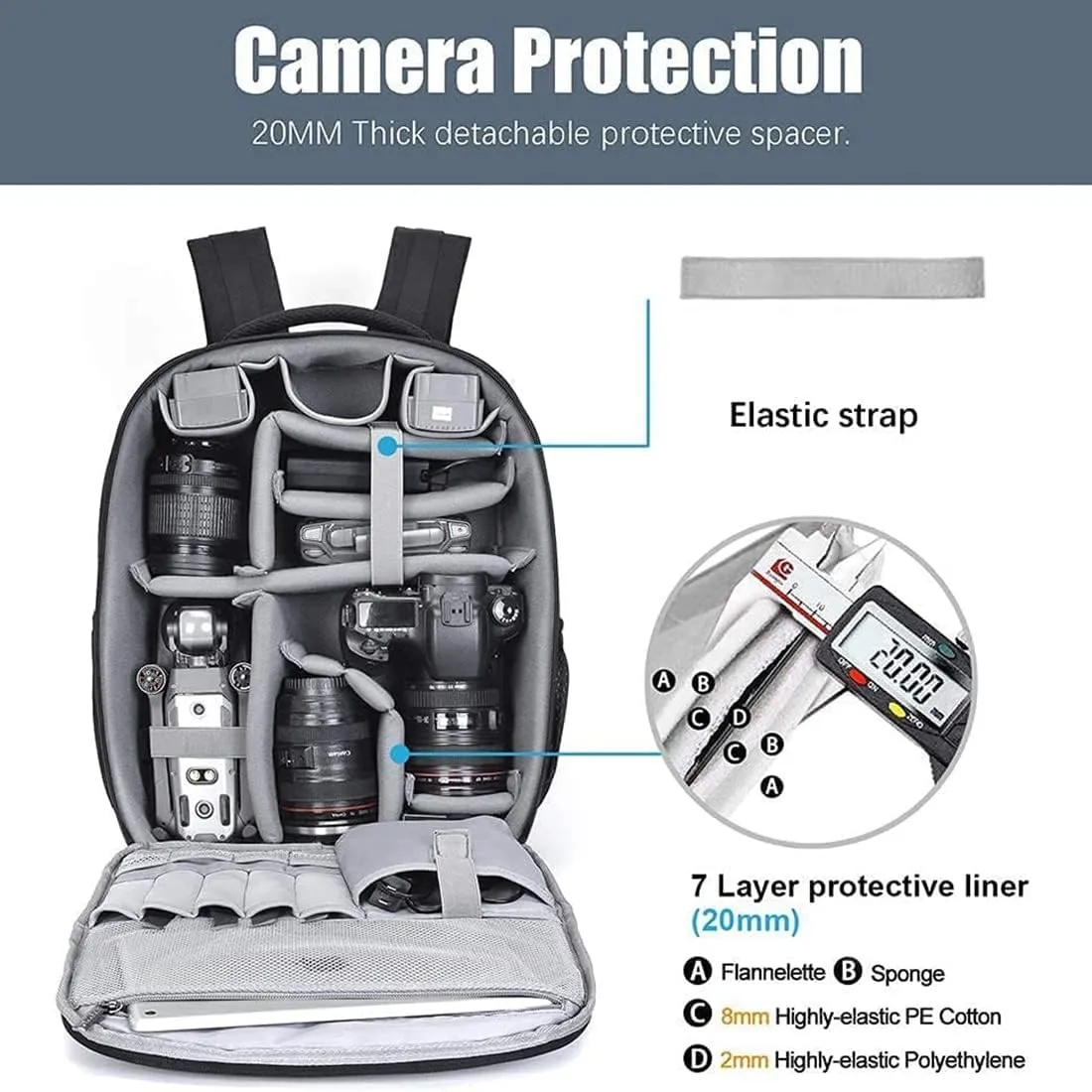 CADeN Camera Backpack, Waterproof Drone and Camera Bag for Canon Nikon Sony DSLR SLR Mirrorless, DJI Mavic, Air 2S, FPV Drone Backpack with 15.6'' Laptop Compartment & Tripod Holder