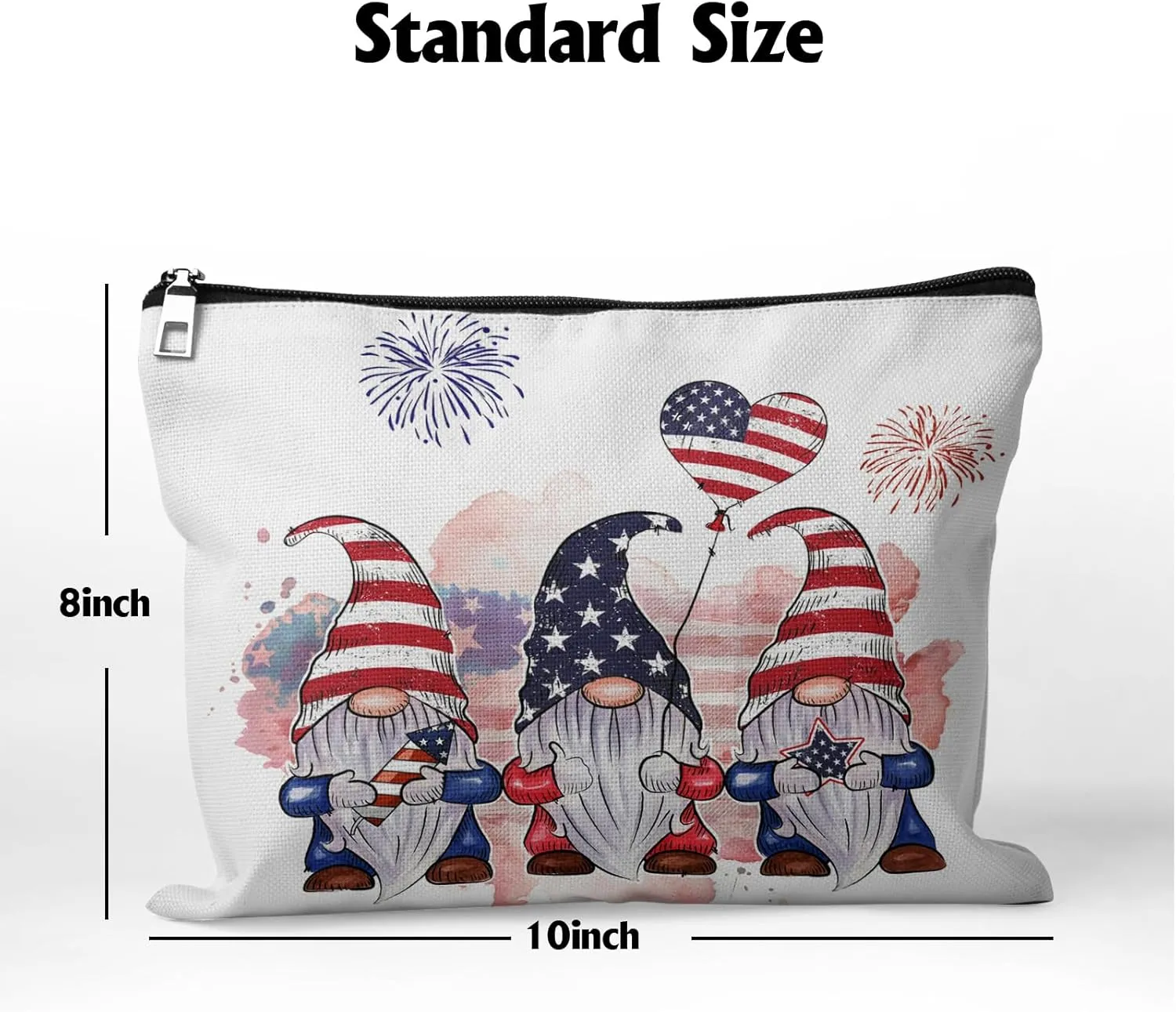 Cafl Patriotic Gnomes Makeup Bag 4th of July Dwarf Cosmetic Bag for Women Large Capacity Make Up Bag Portable Travel Toiletry Pouch Organizer 10 * 8inch