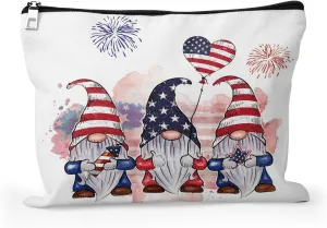 Cafl Patriotic Gnomes Makeup Bag 4th of July Dwarf Cosmetic Bag for Women Large Capacity Make Up Bag Portable Travel Toiletry Pouch Organizer 10 * 8inch