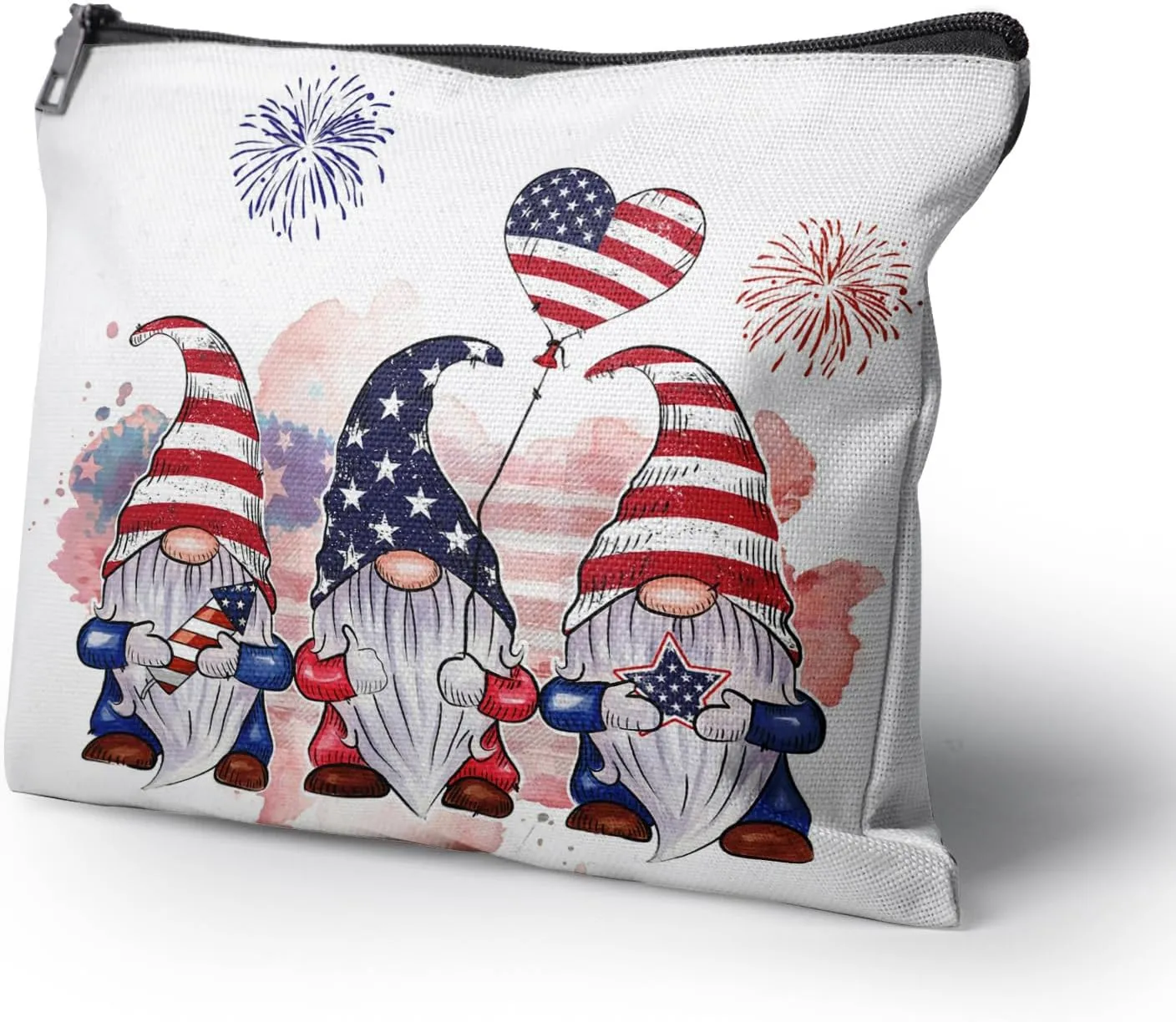 Cafl Patriotic Gnomes Makeup Bag 4th of July Dwarf Cosmetic Bag for Women Large Capacity Make Up Bag Portable Travel Toiletry Pouch Organizer 10 * 8inch