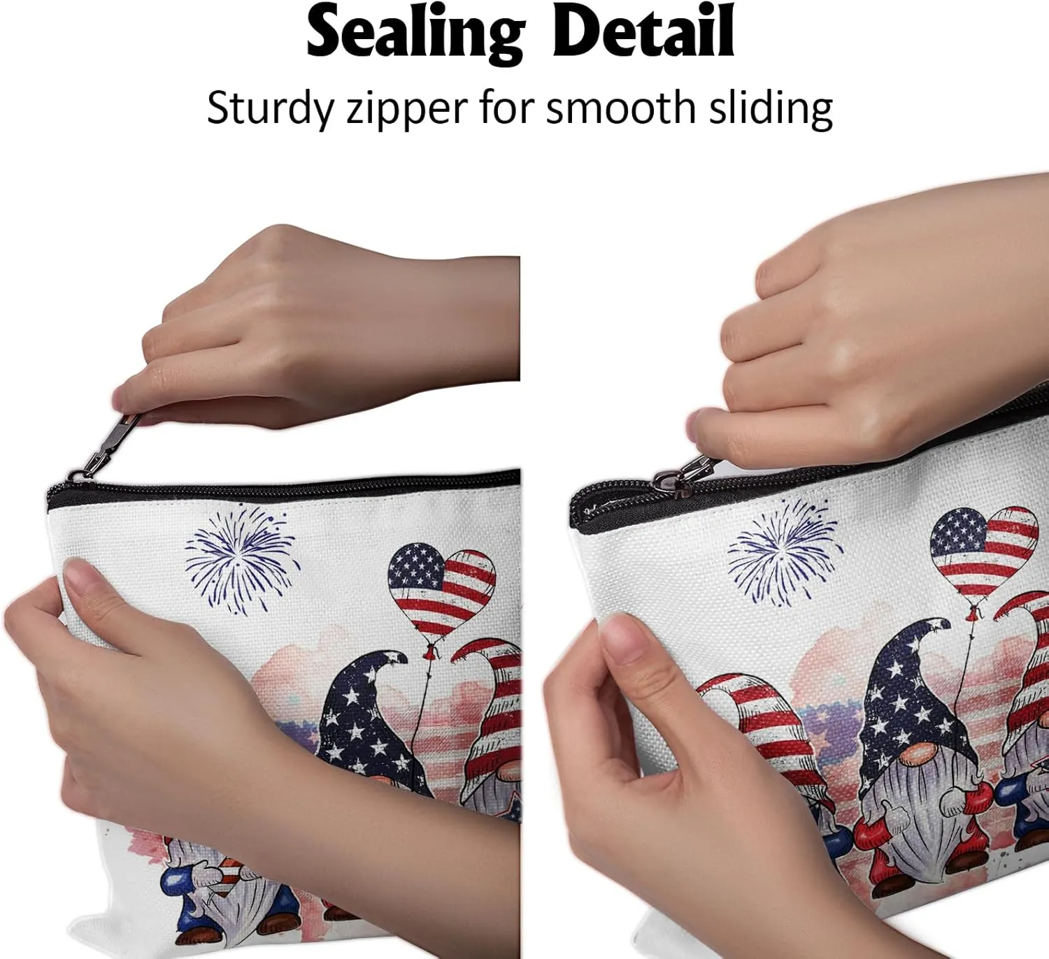 Cafl Patriotic Gnomes Makeup Bag 4th of July Dwarf Cosmetic Bag for Women Large Capacity Make Up Bag Portable Travel Toiletry Pouch Organizer 10 * 8inch