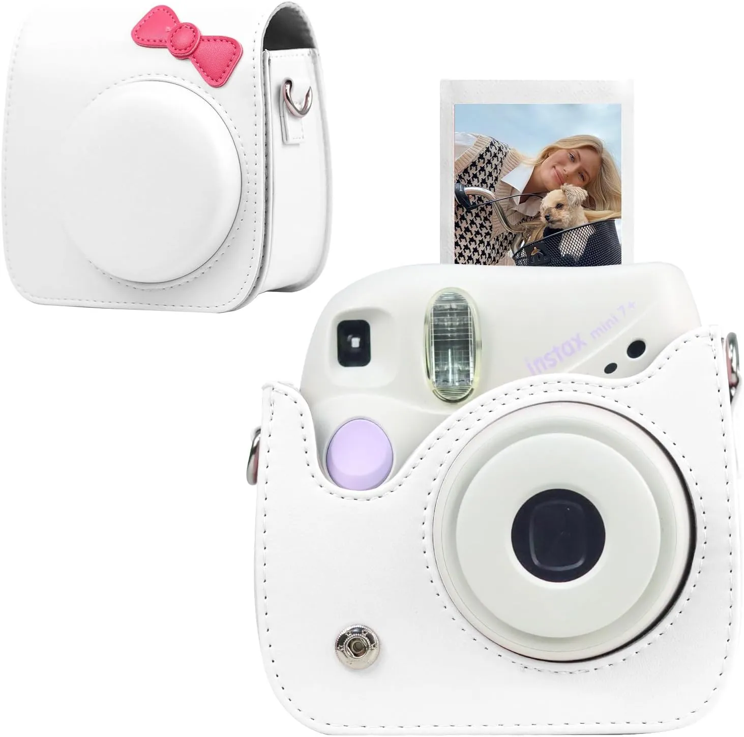 CAIYOULE Case for Fujifilm Instax Mini 7 /7s/7c Instant Film Camera Protective Bag with Adjustable Shoulder Straps(No Camera)-White