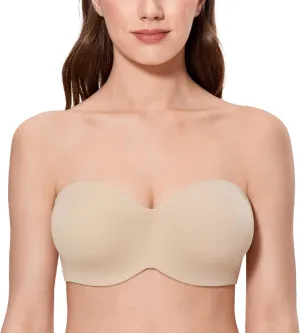 CALVENA Unlined Strapless Bra for Women Minimizer Seamless Bandeau Underwire Bra for Big Busted