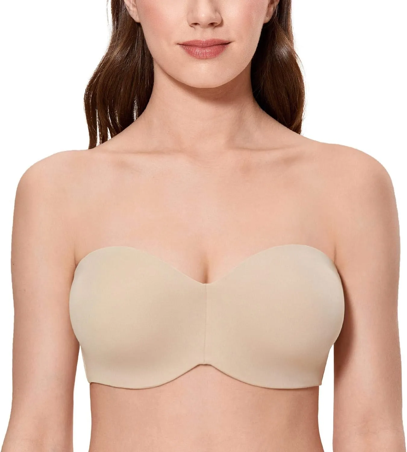 CALVENA Unlined Strapless Bra for Women Minimizer Seamless Bandeau Underwire Bra for Big Busted