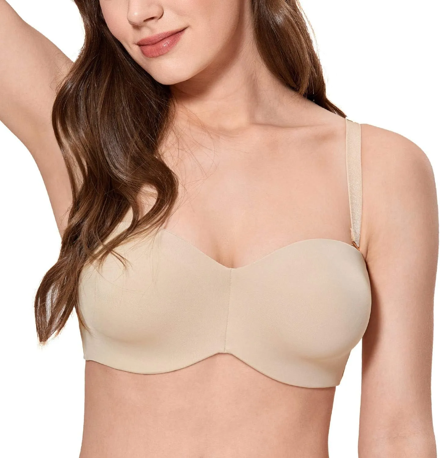 CALVENA Unlined Strapless Bra for Women Minimizer Seamless Bandeau Underwire Bra for Big Busted