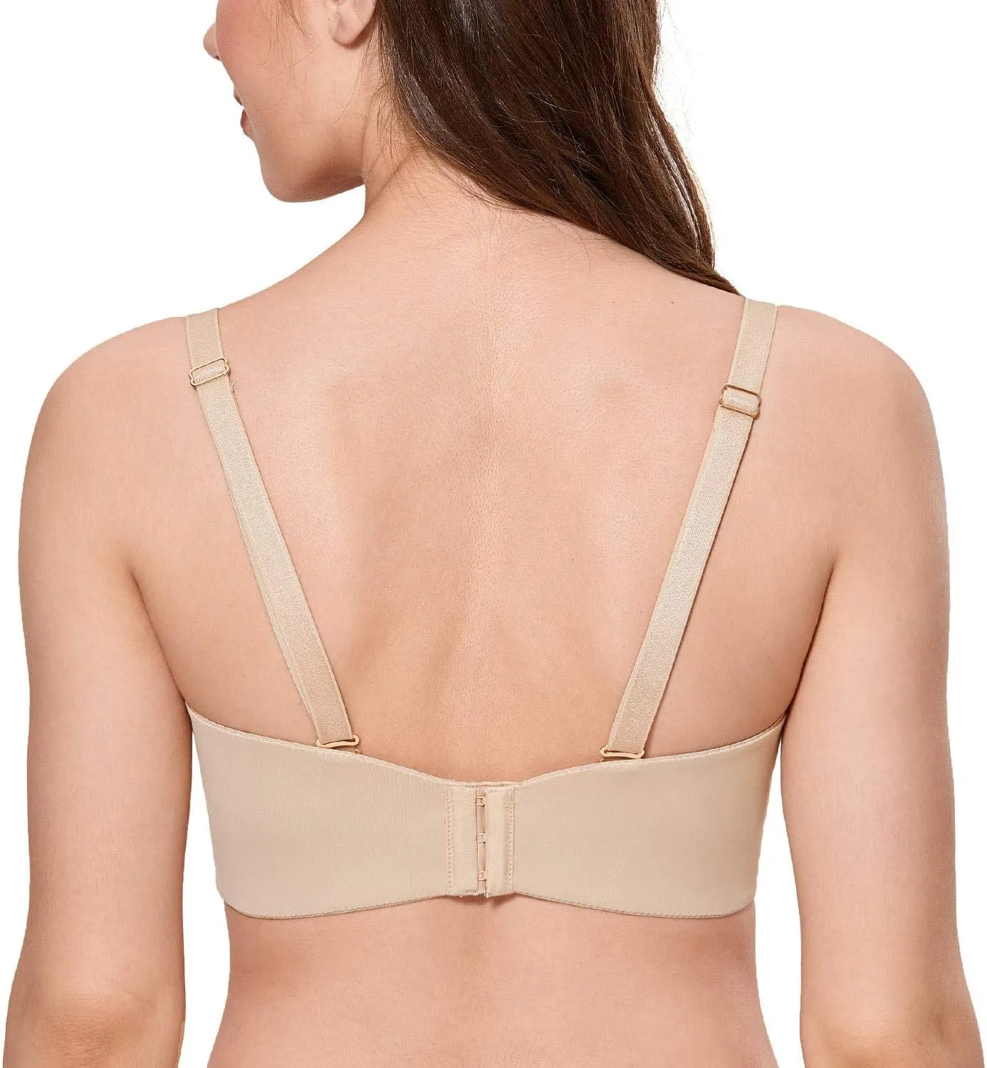 CALVENA Unlined Strapless Bra for Women Minimizer Seamless Bandeau Underwire Bra for Big Busted