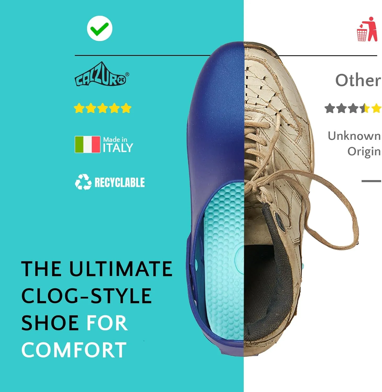 CALZURO Rebel - Non Slip Shoes - Rubber Slip Resistant Clogs with Adjustable Rear Strap - Autoclavable Non Slip Work Shoes for Men and Women