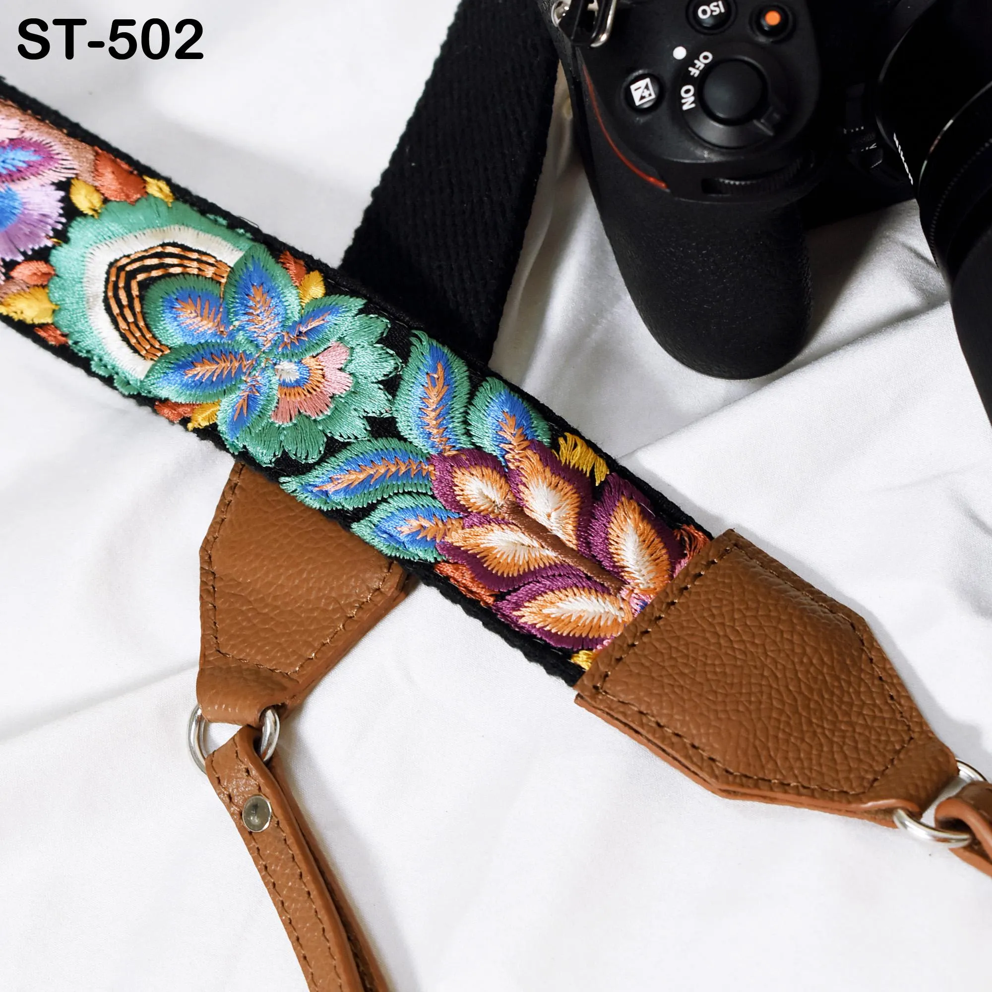 Camera Neck Shoulder Strap Sling Strap Photographer Leather Strap Brown Embroidery DSLR Camera Accessories Camera Holder  Gift Girlfriend