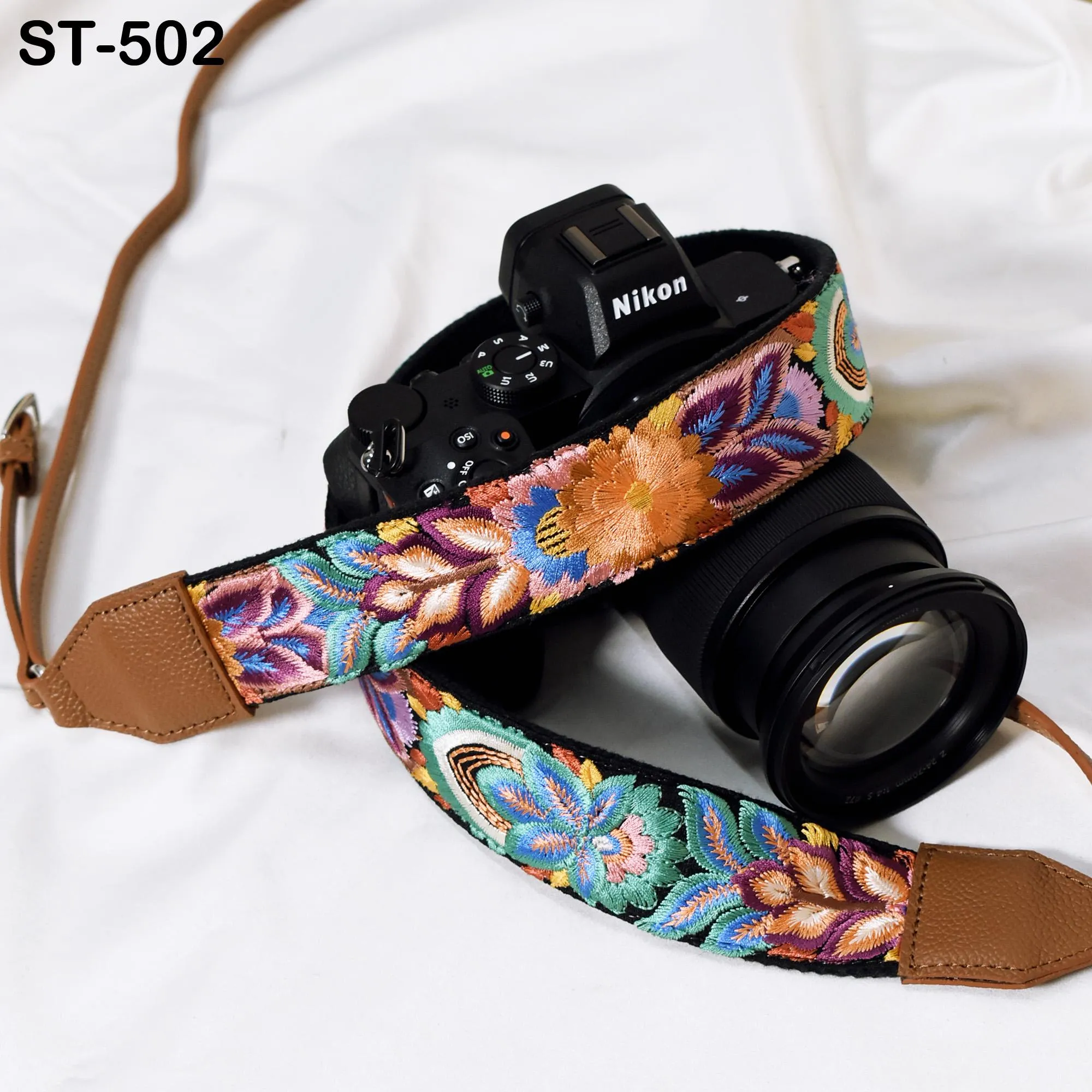 Camera Neck Shoulder Strap Sling Strap Photographer Leather Strap Brown Embroidery DSLR Camera Accessories Camera Holder  Gift Girlfriend