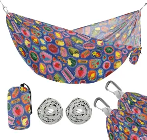Camping Hammock Outdoor Hammocks for Outside Fruit Label Beach Trees Portable Lightweight with Pockets Tree Straps Indoor
