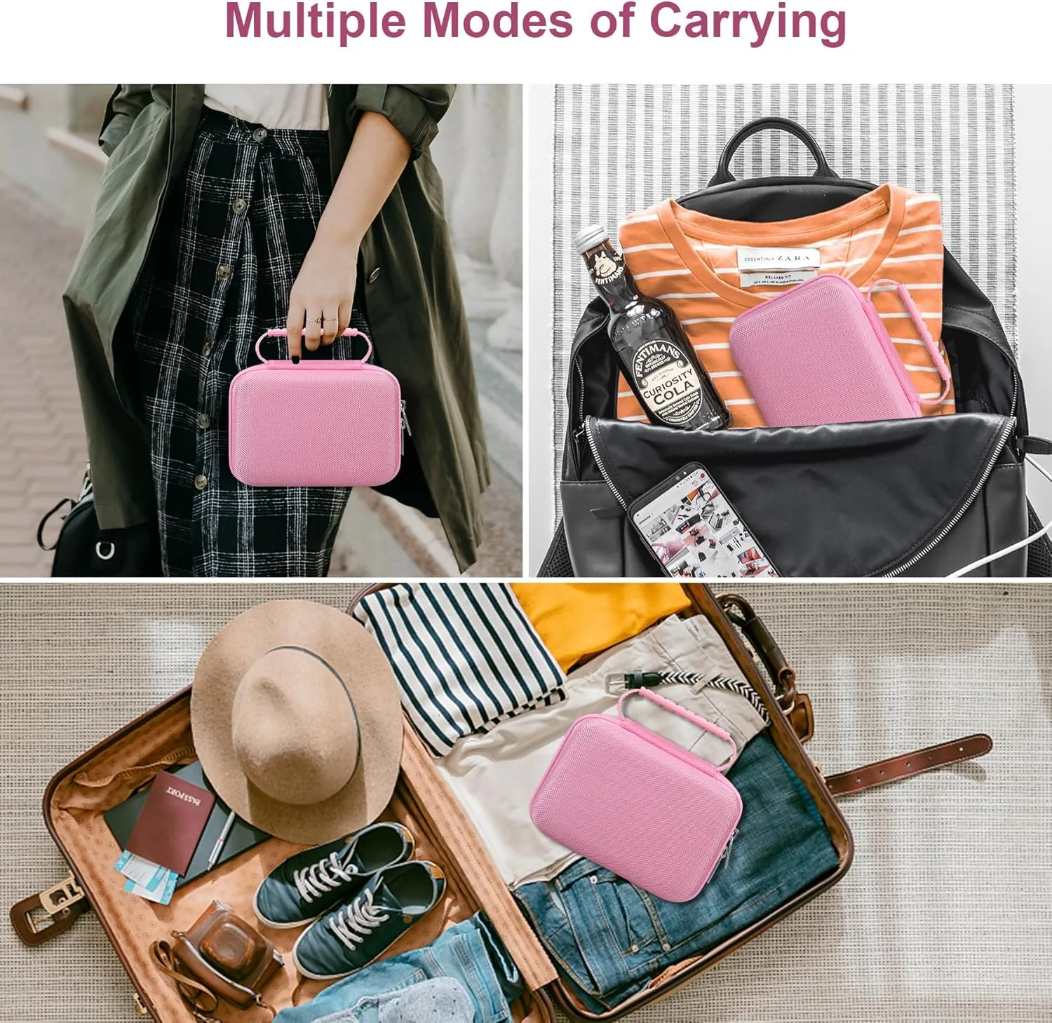 Canboc Carrying Case Compatible with SUPVAN T50M Pro Bluetooth Label Maker, Portable Mini Thermal Inkless Labeler Storage Bag fit Printer Labels, Cable, Pink (Case Only)