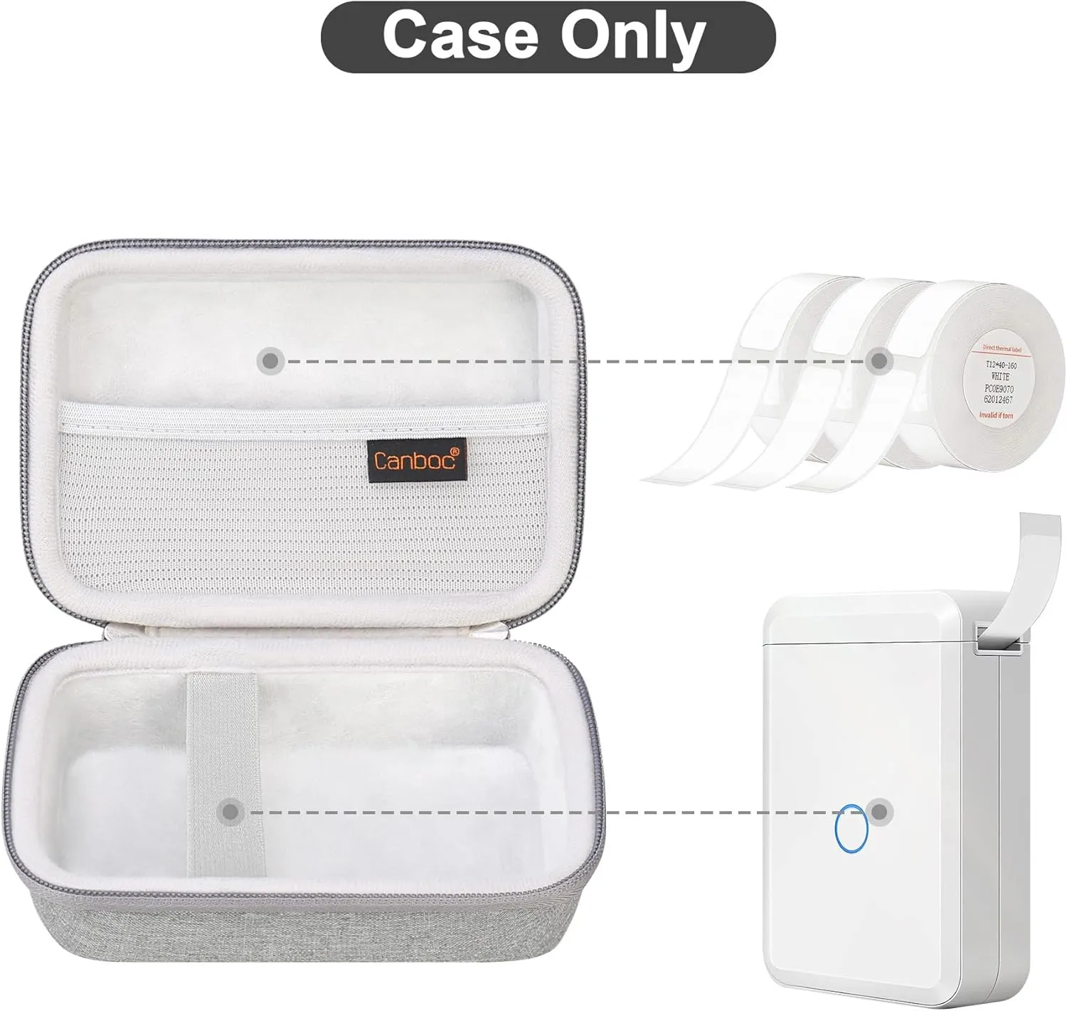 Canboc Carrying Case for NIIMBOT D110/JADENS D110/ORGBRO X1 Label Maker, Portable Bluetooth Label Printer Box, Zipper Mesh Bag fits Label Paper and Charging Cord, Grey(Case Only)