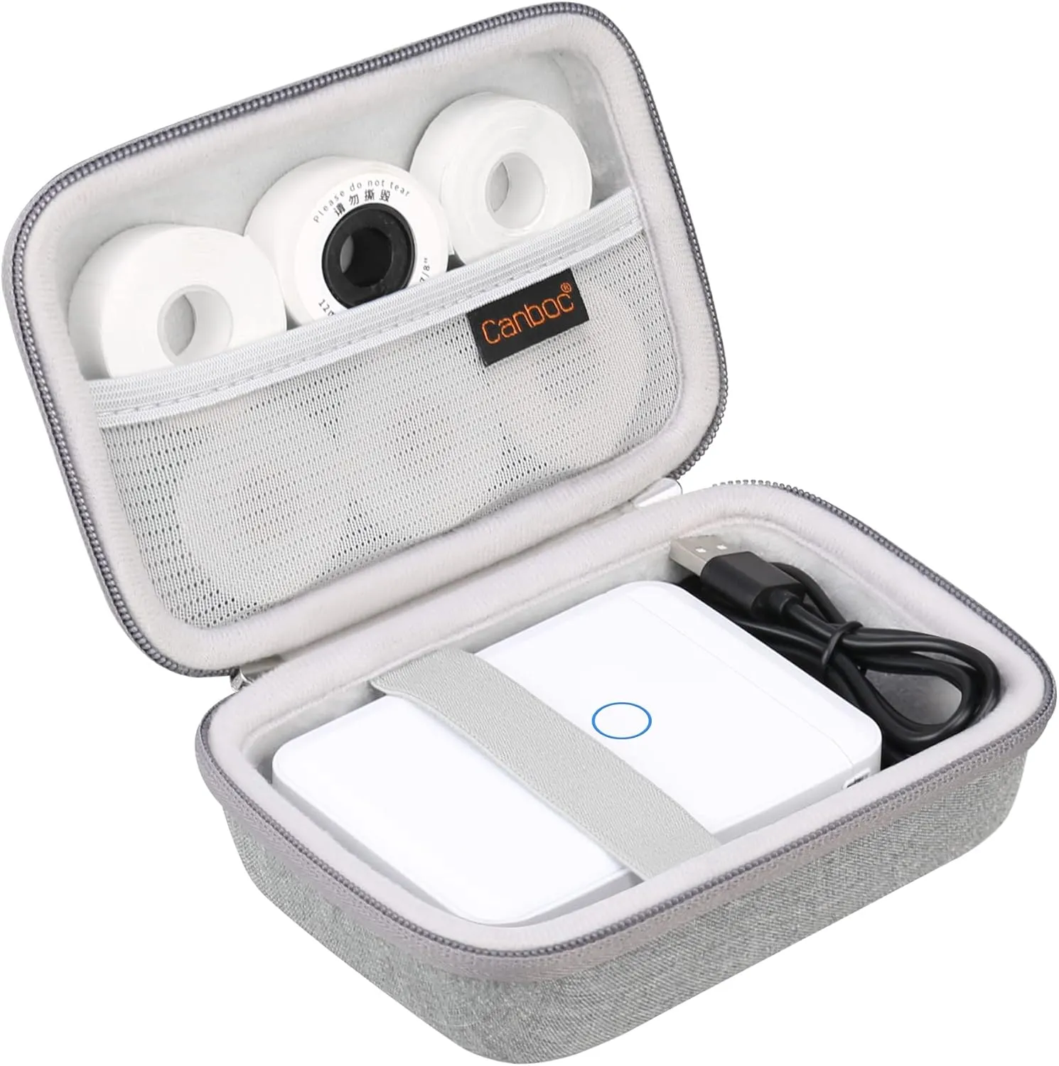 Canboc Carrying Case for NIIMBOT D110/JADENS D110/ORGBRO X1 Label Maker, Portable Bluetooth Label Printer Box, Zipper Mesh Bag fits Label Paper and Charging Cord, Grey(Case Only)