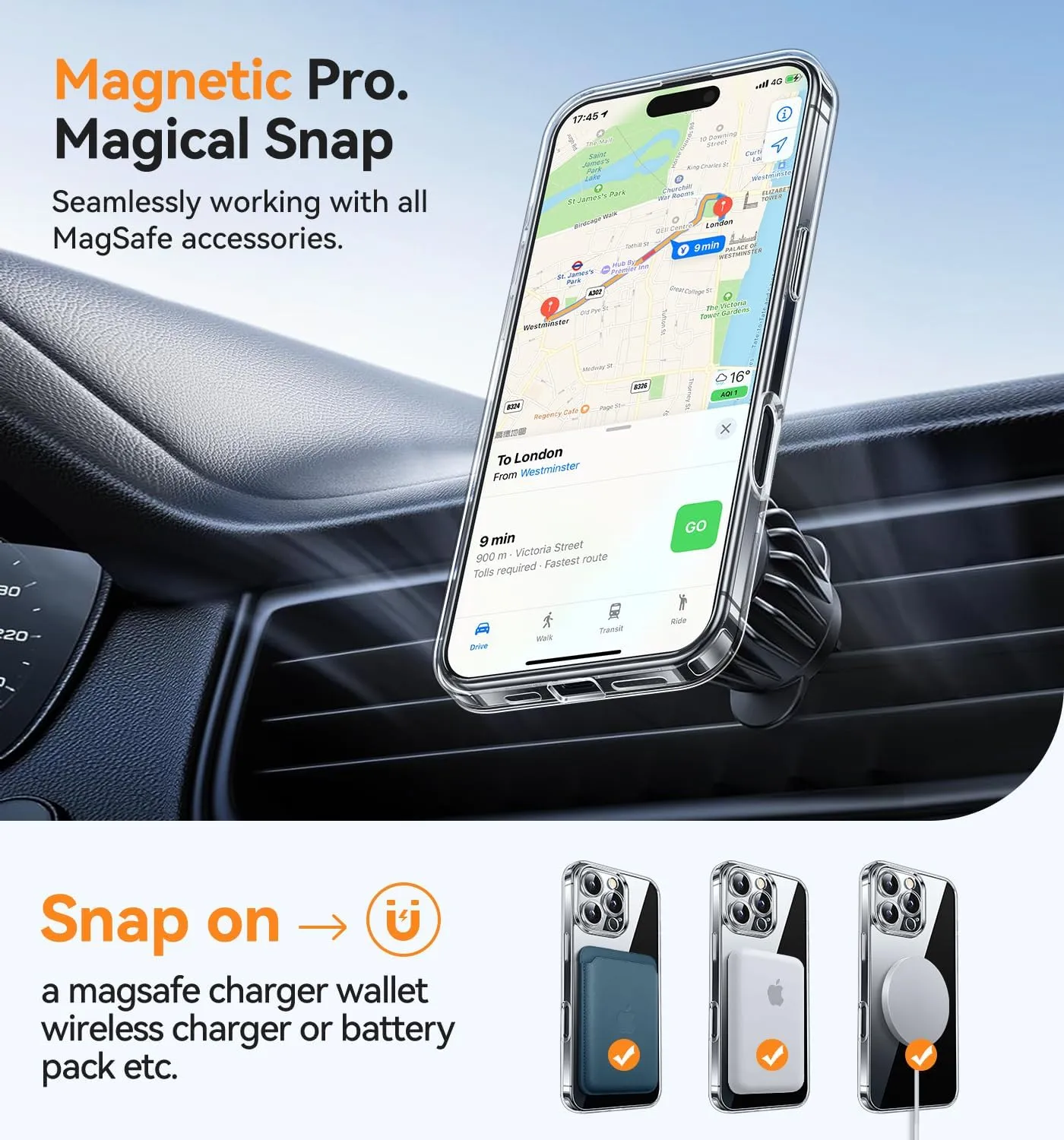 CANSHN Magnetic Compatible with iPhone 16 Pro Case Clear, Upgraded [Full Camera Protection] [Compatible with Magsafe] Non-Yellowing Protective Shockproof Bumper Phone Cover 6.3 Inch - Clear
