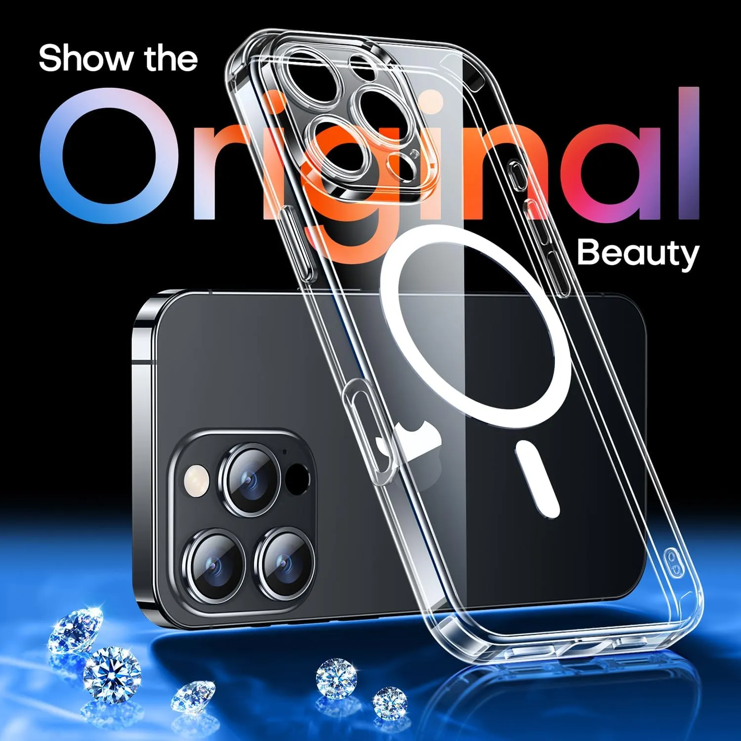 CANSHN Magnetic Compatible with iPhone 16 Pro Case Clear, Upgraded [Full Camera Protection] [Compatible with Magsafe] Non-Yellowing Protective Shockproof Bumper Phone Cover 6.3 Inch - Clear