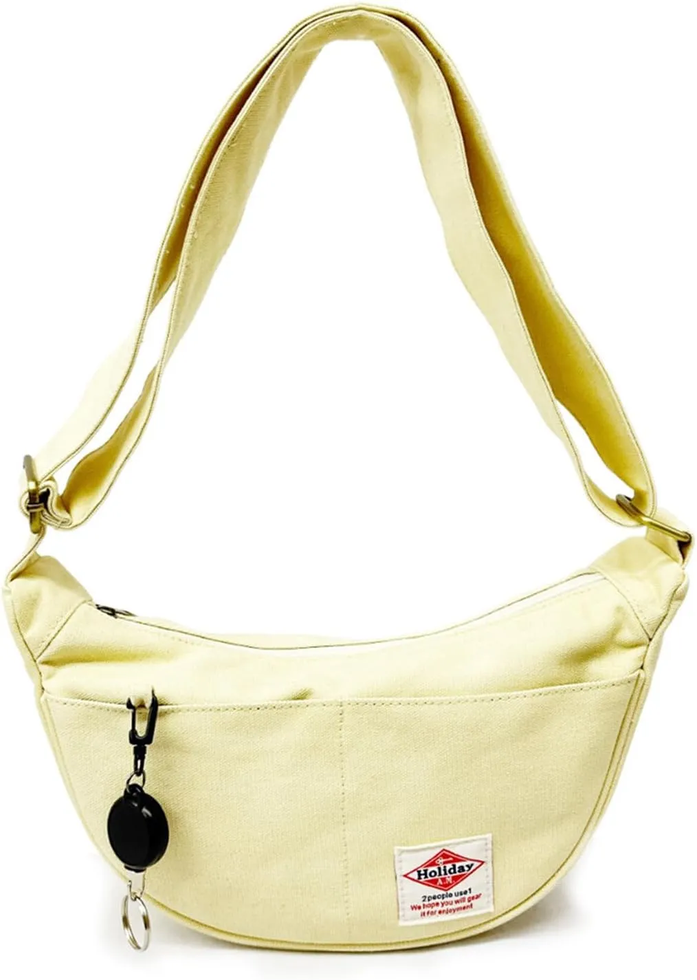 Canvas Crescent Moon Shoulder Hobo Sling Bag for Women with Retractable Key Reel Unisex