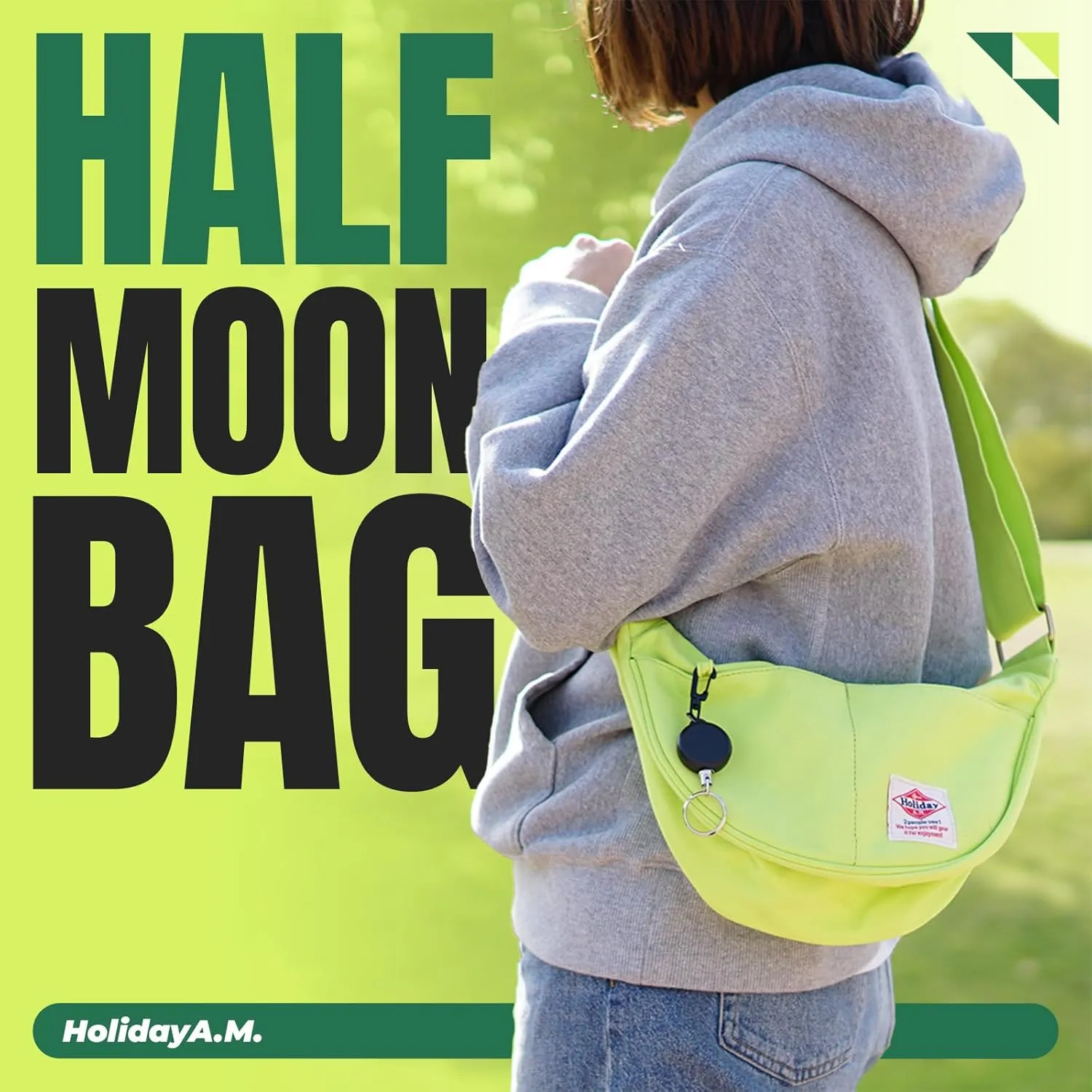 Canvas Crescent Moon Shoulder Hobo Sling Bag for Women with Retractable Key Reel Unisex