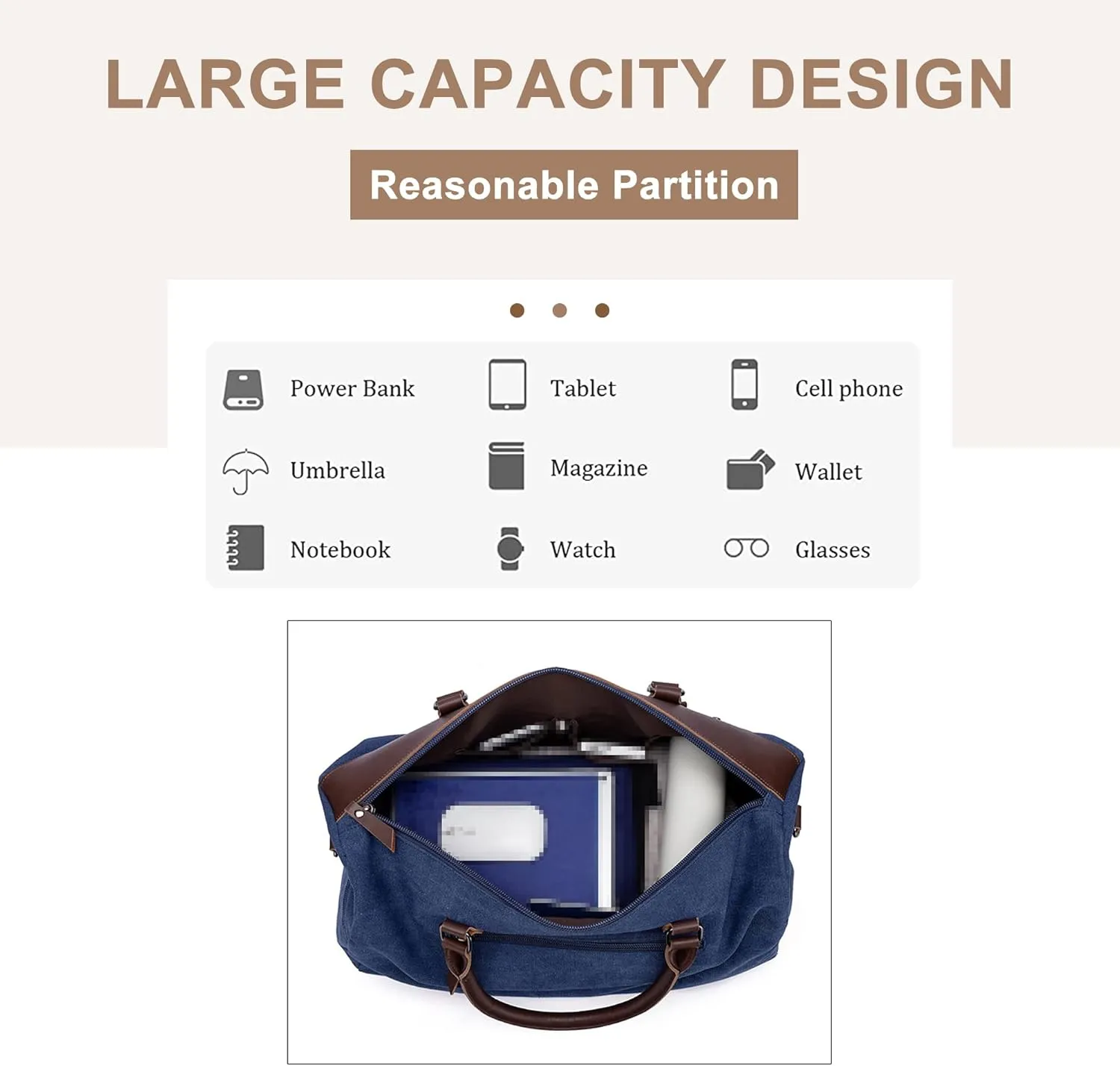 Canvas Duffel Handbag for Men, Weekend Travel Overnight Bag Large Capacity Carry on Shoulder Bags for Climbing Camping (Grey)