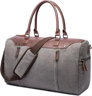 Canvas Duffel Handbag for Men, Weekend Travel Overnight Bag Large Capacity Carry on Shoulder Bags for Climbing Camping (Grey)