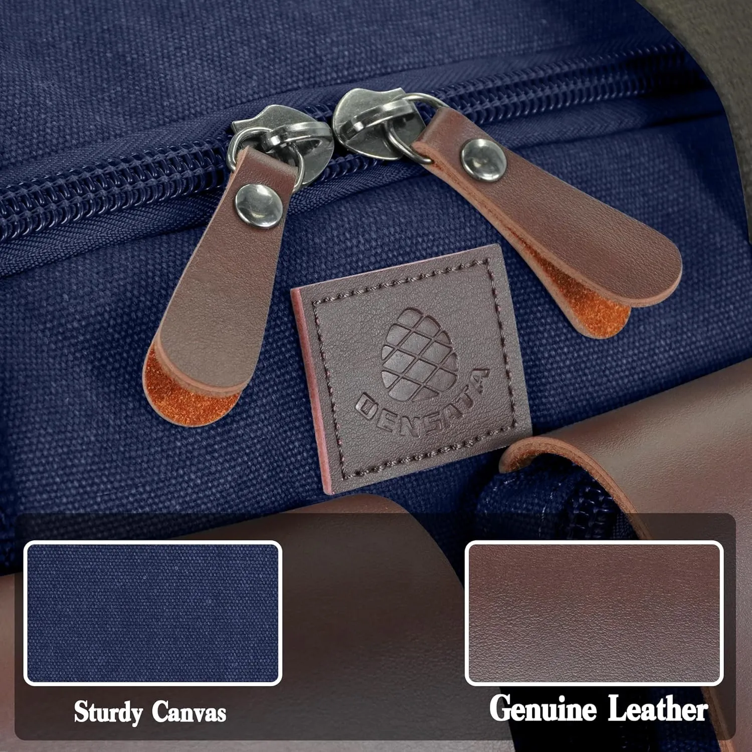 Canvas Duffle Bag for Men 60L Travel Duffel Bags Expandable Genuine Leather Duffel Overnight Weekender Carry On Bag Two Zipper Pockets Travel Bag(Blue, X Large-60L)