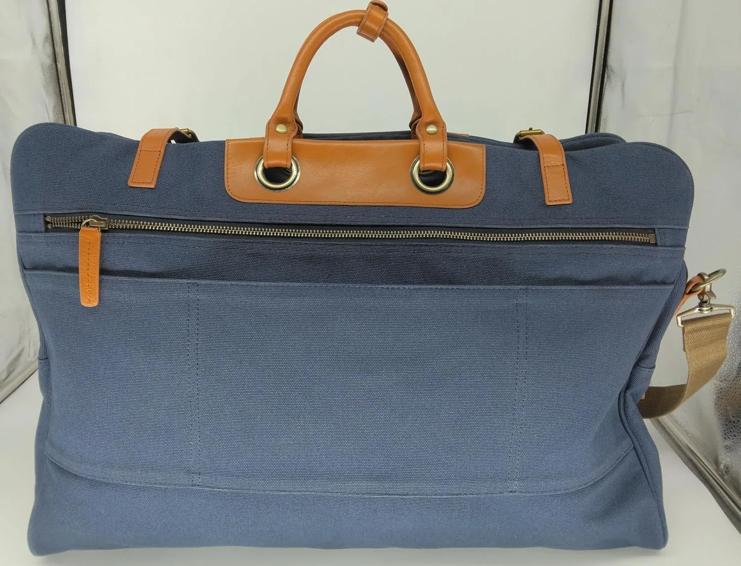Canvas Label Boston Bag with Shoulder Strap