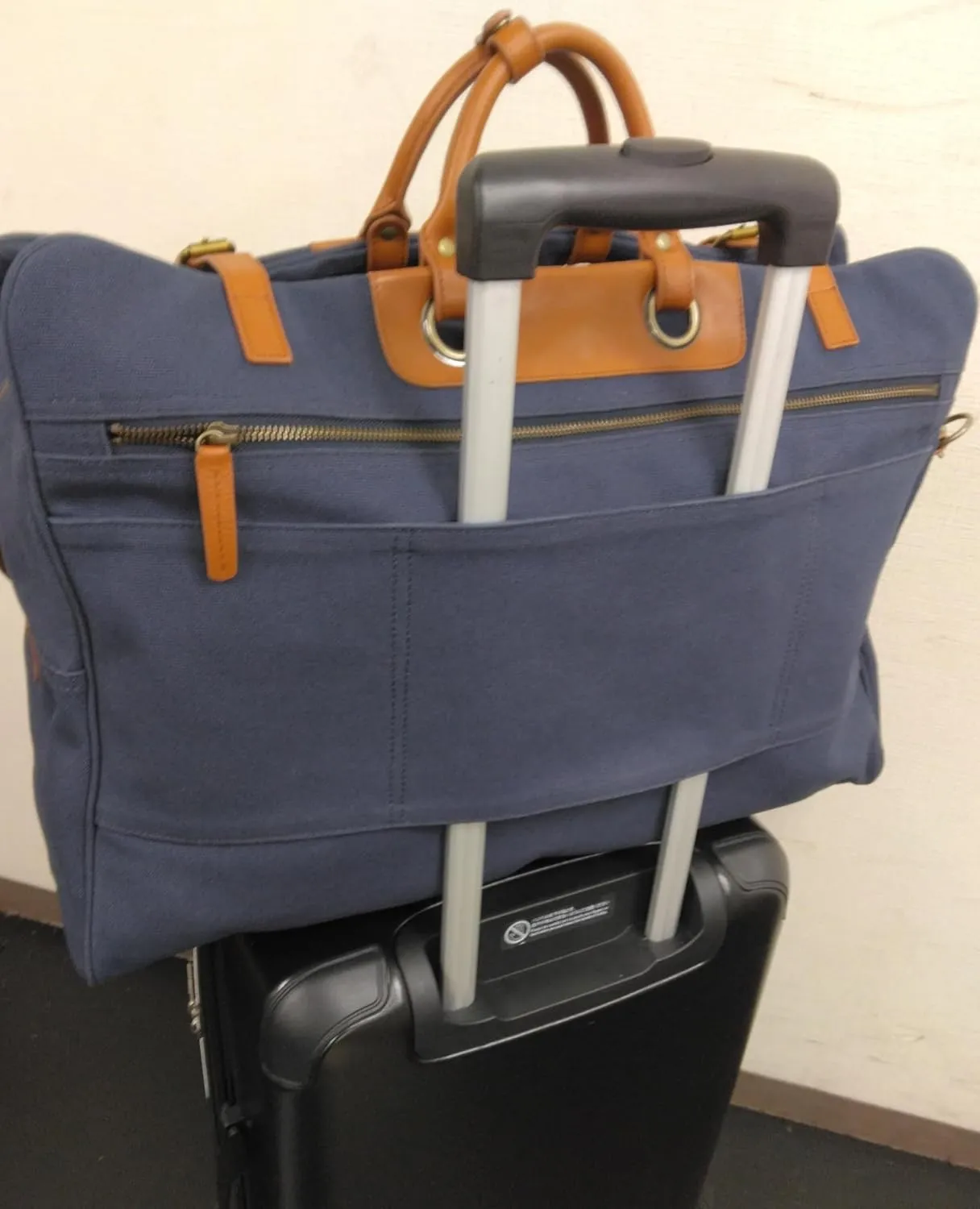 Canvas Label Boston Bag with Shoulder Strap