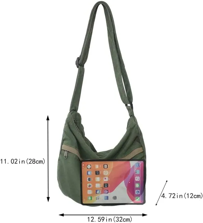 Canvas Messenger Bag Hobo Crossbody Bag for Women Shoulder Tote Handbag Vintage Aesthetic Travel Work