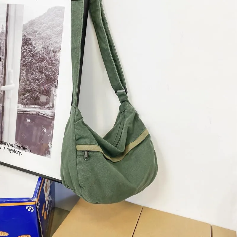 Canvas Messenger Bag Hobo Crossbody Bag for Women Shoulder Tote Handbag Vintage Aesthetic Travel Work