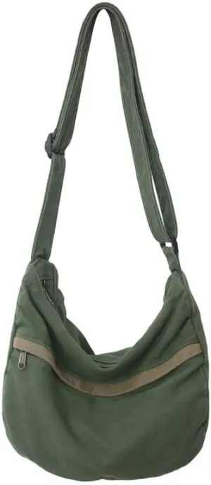Canvas Messenger Bag Hobo Crossbody Bag for Women Shoulder Tote Handbag Vintage Aesthetic Travel Work