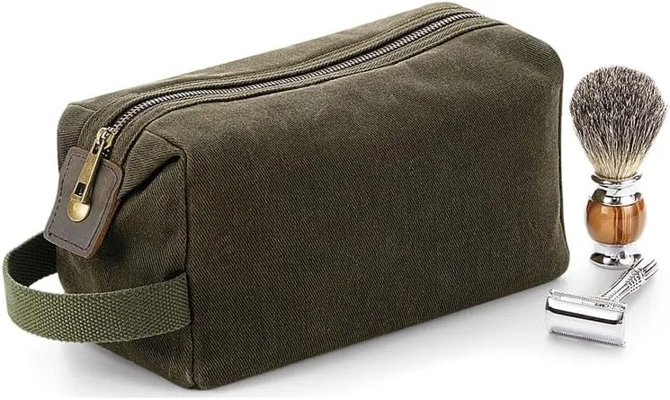 Canvas Toiletry Wash Bag - Olive