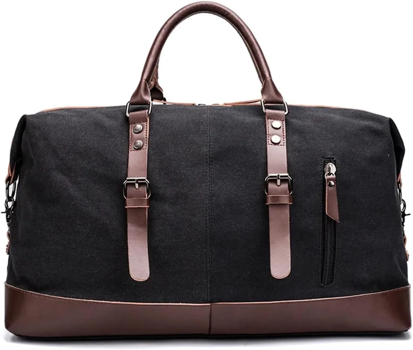 Canvas Travel Bag Men PU Leather Outdoor Luggage Travel Fitness Photography Bag Large Capacity Handbag Backpack(Black)