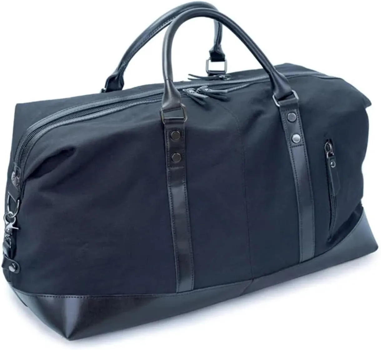 Canvas Travel Bag Men PU Leather Outdoor Luggage Travel Fitness Photography Bag Large Capacity Handbag Backpack(Black)