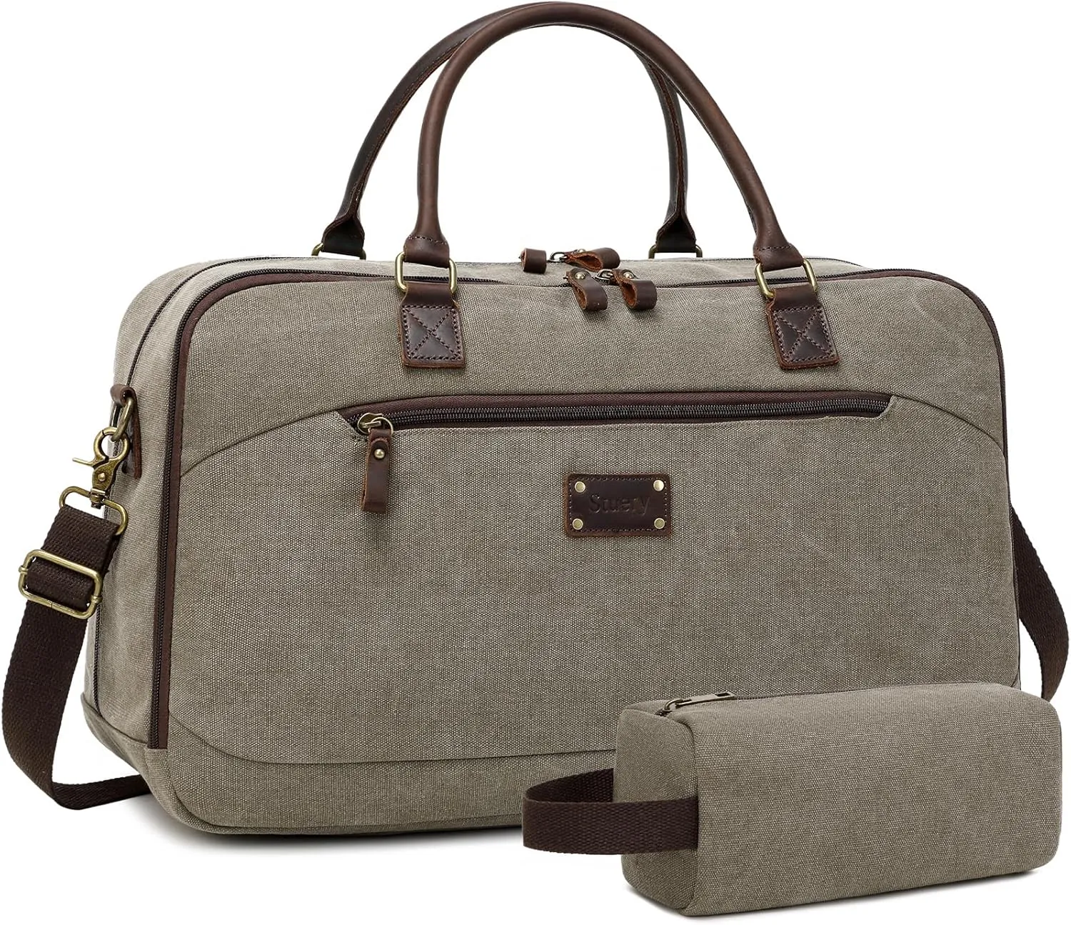 Canvas Travel Duffle Bag for Men Women, Foldable Carry on Bags for Airplanes with Toiletry Bag Overnight Weekender Vocation Bag Gym Tote Bag, Army Green