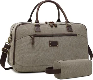Canvas Travel Duffle Bag for Men Women, Foldable Carry on Bags for Airplanes with Toiletry Bag Overnight Weekender Vocation Bag Gym Tote Bag, Army Green