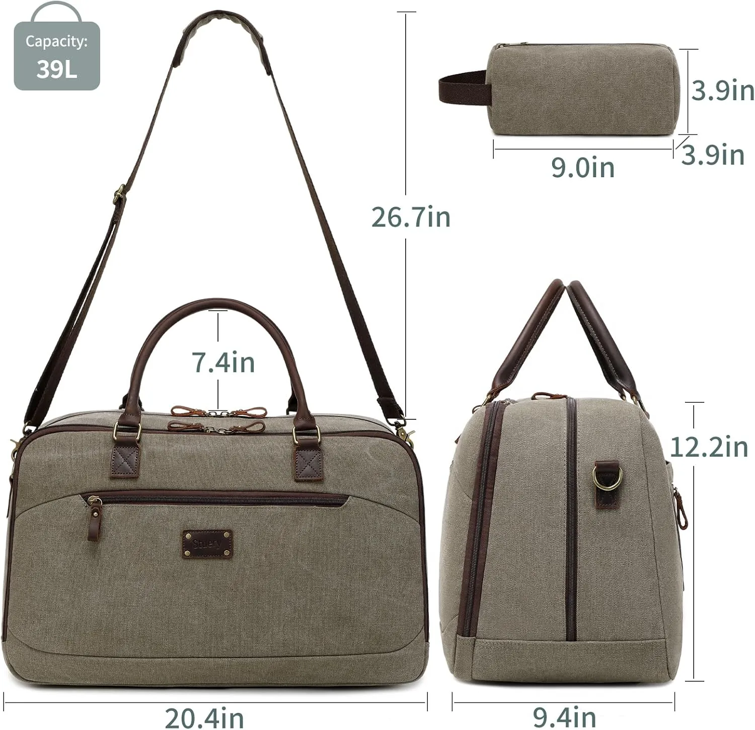 Canvas Travel Duffle Bag for Men Women, Foldable Carry on Bags for Airplanes with Toiletry Bag Overnight Weekender Vocation Bag Gym Tote Bag, Army Green