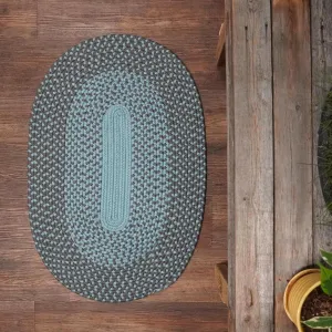 Cape Elizabeth Collection Reversible Braided Scatter Rug - 2' x 4' Oval, Blue Grey, Handcrafted in USA, Woven Texture, High Traffic Rated, Kitchen, Living Room, Bedroom, Foyer, Porch