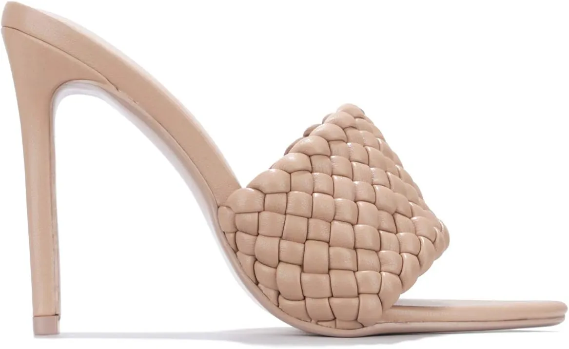 Cape Robbin Anson Sexy Woven High Heels for Women, Square Open Toe Shoes Heels