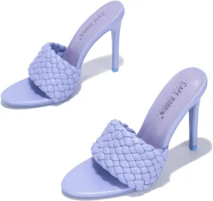 Cape Robbin Anson Sexy Woven High Heels for Women, Square Open Toe Shoes Heels