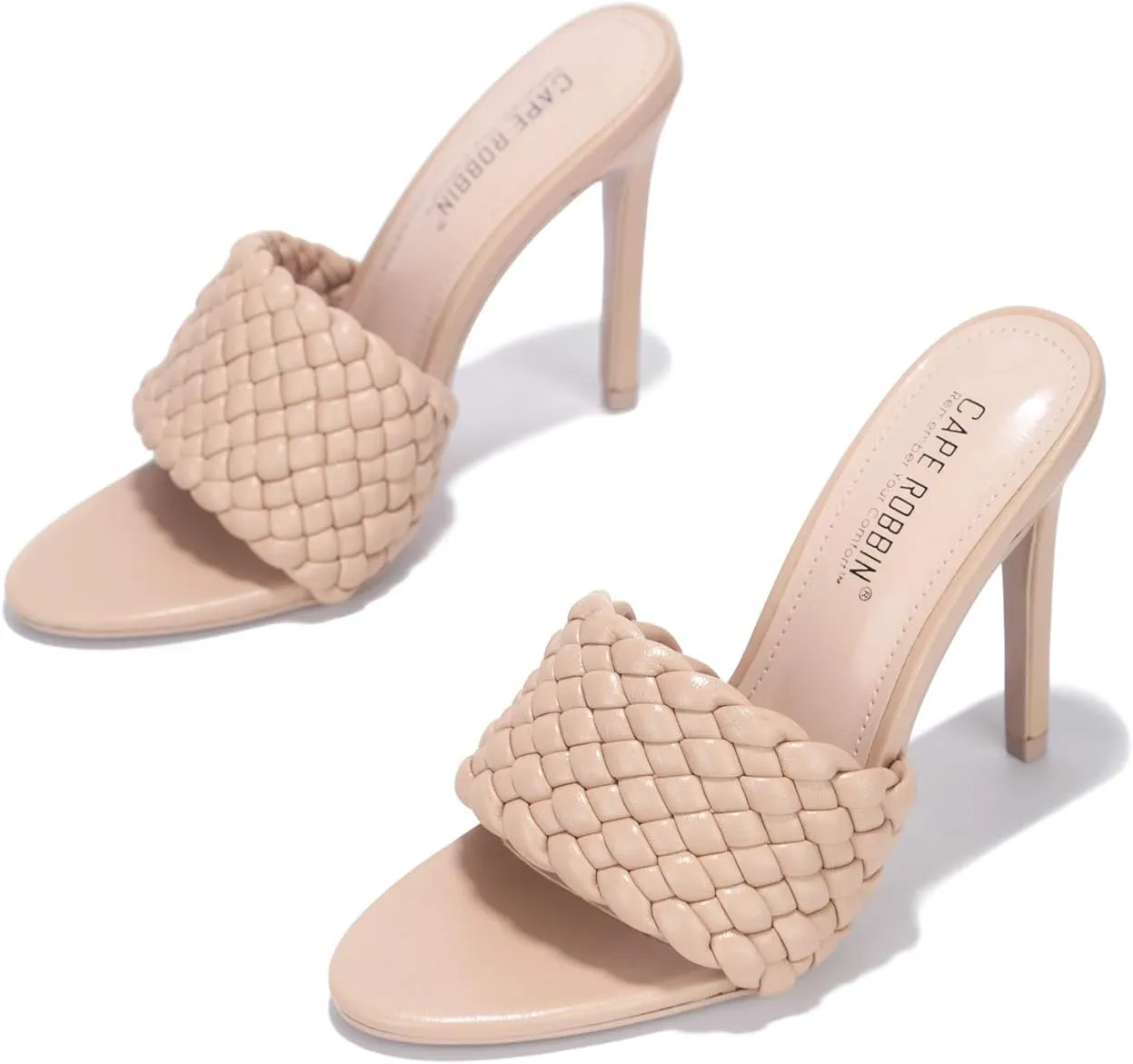 Cape Robbin Anson Sexy Woven High Heels for Women, Square Open Toe Shoes Heels
