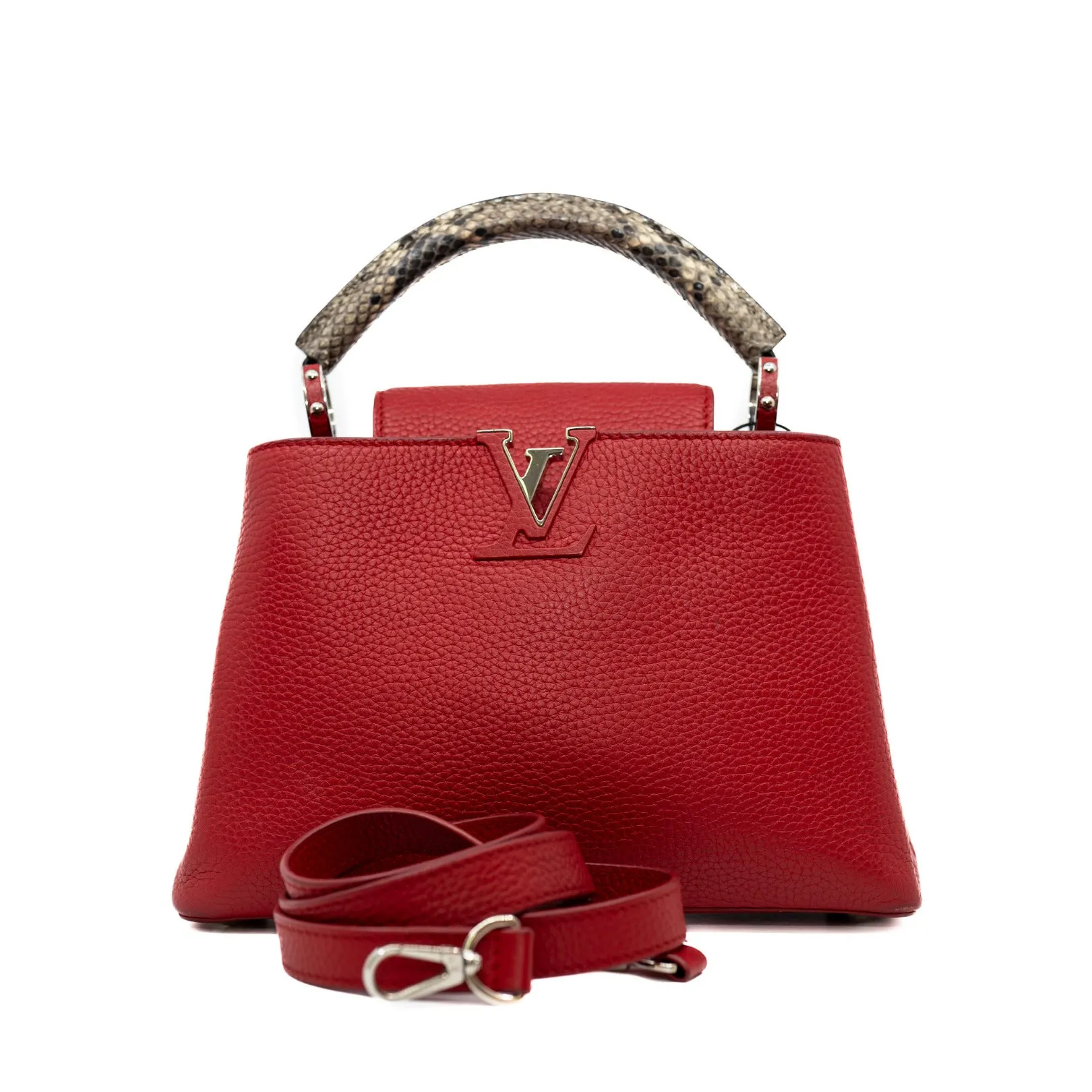 capucines bb with snake handle in leather red