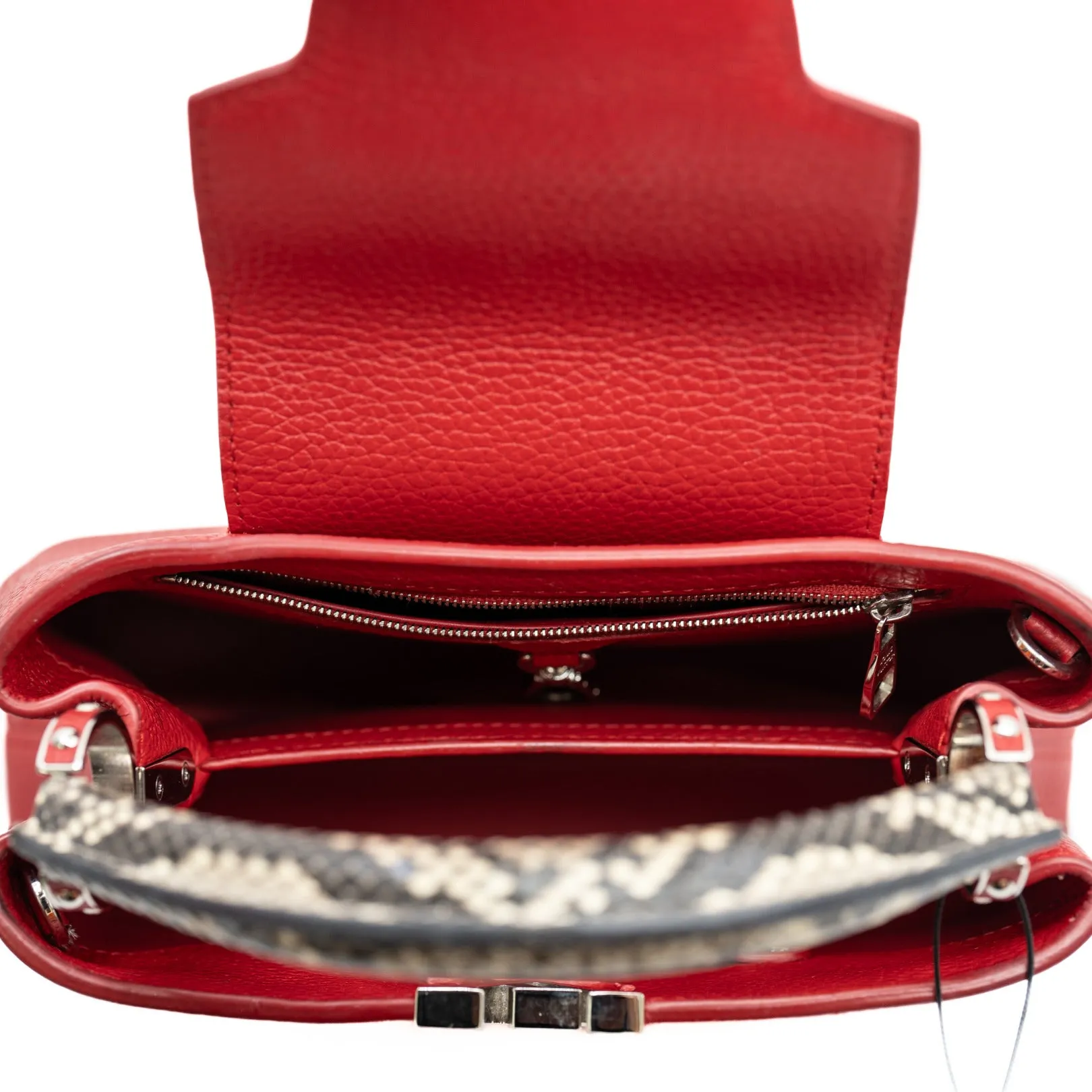 capucines bb with snake handle in leather red