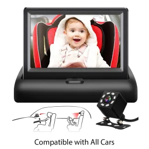 Car Mirror, Custom Fit For Your Cars, 4.3'' HD Night Vision Function Car Mirror Display, Safety Car Seat Mirror Camera Monitored Mirror with Wide Crystal Clear View, Aimed at Baby, Easily Observe the Baby’s Move