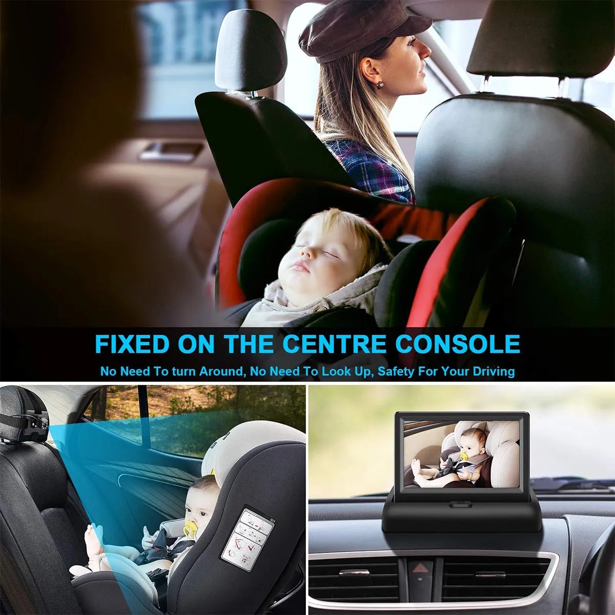 Car Mirror, Custom Fit For Your Cars, 4.3'' HD Night Vision Function Car Mirror Display, Safety Car Seat Mirror Camera Monitored Mirror with Wide Crystal Clear View, Aimed at Baby, Easily Observe the Baby’s Move