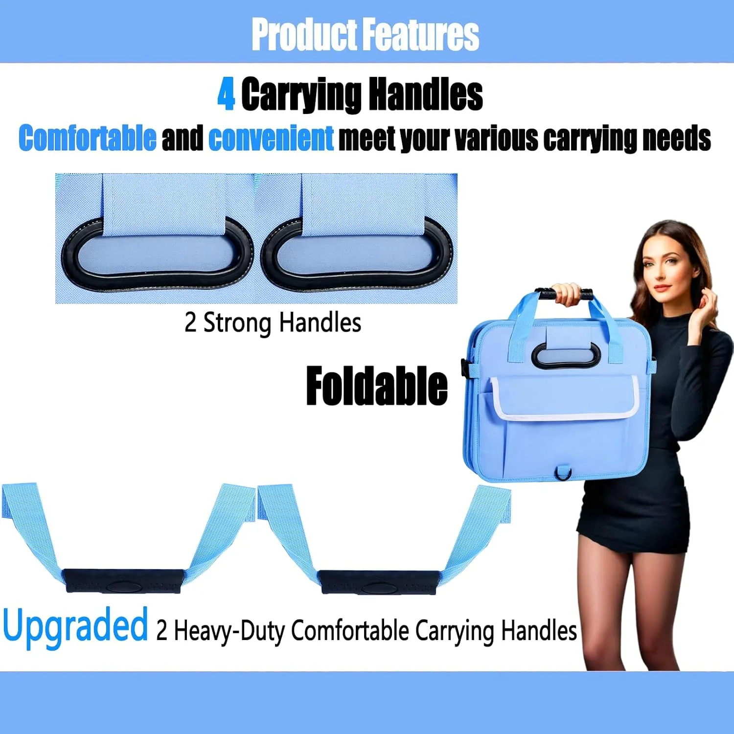 Car Suv Trunk Organizer,Sturdy Storage Organizer for Car Accessories,Tools,Sundries.Upgraded 4 Carrying Handles,72L,Foldable,Waterproof,Multi Compartment,2 Straps for Fixation(Blue)
