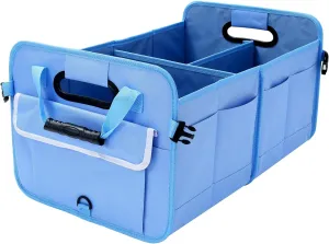 Car Suv Trunk Organizer,Sturdy Storage Organizer for Car Accessories,Tools,Sundries.Upgraded 4 Carrying Handles,72L,Foldable,Waterproof,Multi Compartment,2 Straps for Fixation(Blue)