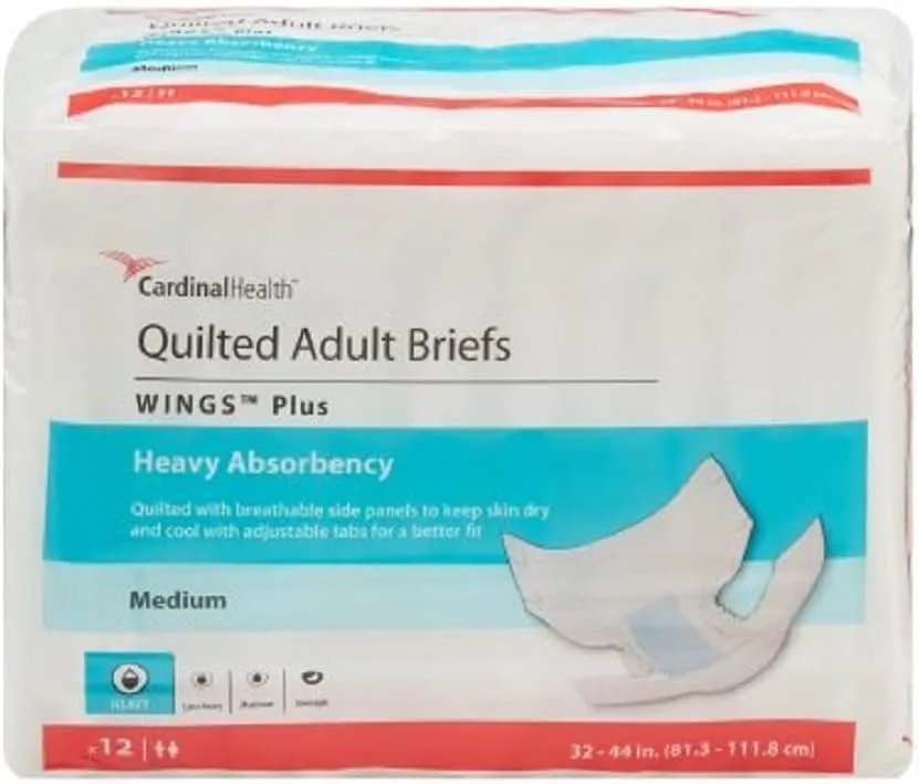 Cardinal 66333101 Wings Adult Heavy-Absorbent Incontinence Brief, Blue - Medium - Pack of 12